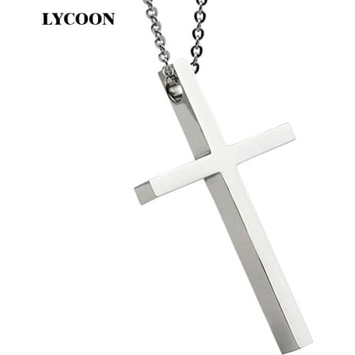 LYCOON Free shipping fashion cool rock metal stainless steel smooth big Cross pendant necklaces for women or men never change color or fade