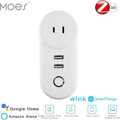 JP ZigBee3.0 Dual USB Wireless Socket Plug SmartThings App Remote Control Echo Plus Voice Control Work with Alexa Google Home