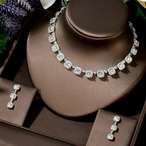 HIBRIDE Nigeria 2pcs Square Bridal Zirconia Jewelry Sets For Women Party Luxury Dubai CZ Crystal Wedding Jewelry Sets N-1456