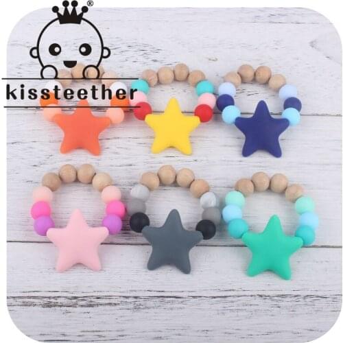 Kissteether Baby Teething Chew Toy BPA Free Safe Silicone Star Nursing Bracelet Chewable Silicone Beads DIY Crafts Teether