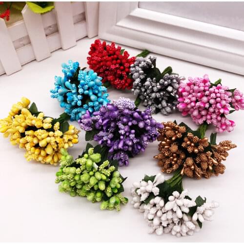 12 pcs stamen sugar handmade artificial flowers Cheap wedding decoration diy wreath needlework Gift box scrapbooking fake flower