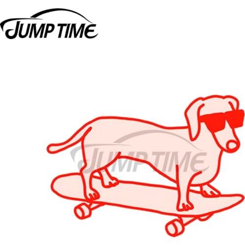 JumpTime 13 x 4cm For Sausage Dog on a Skateboard Decal Trunk Refrigerator Cartoon Car Stickers Waterproof Pet Laotop Decoration