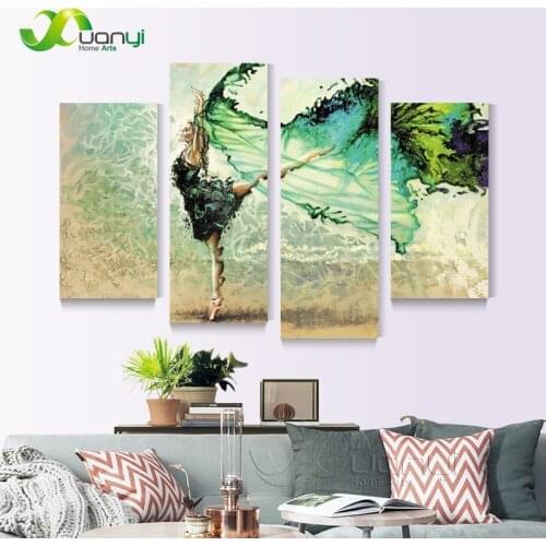 4 Panel Ballet Girl Dancing Poster Canvas Paintings Wall Decorations Home Cuadros Wall Art Pictures For Living Room Unframed