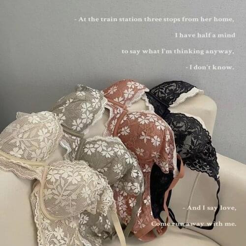 Floral Embroidery Thicken Bra Set For Small Chest Cotton Underwear Wire Free Bralette And Panties Deep-V Sexy Women Lingerie