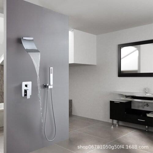 Square copper wall falls dark flower is aspersed embedded dual function box installed mixed water bathroom shower sets