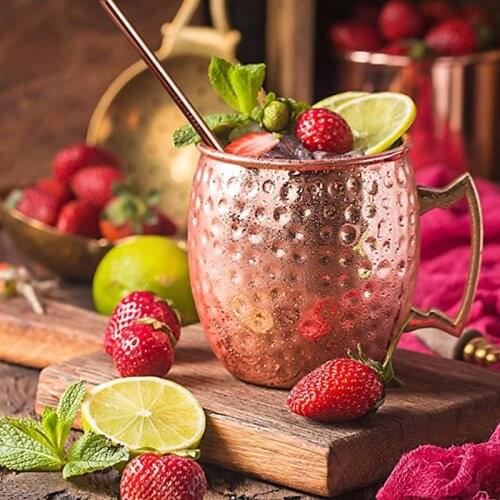 Moscow Mule Cup Stainless Steel Hammered Electroplated Copper Color Wine Glass Coffee Cup Bar Drinking Suit Wine Set Mug