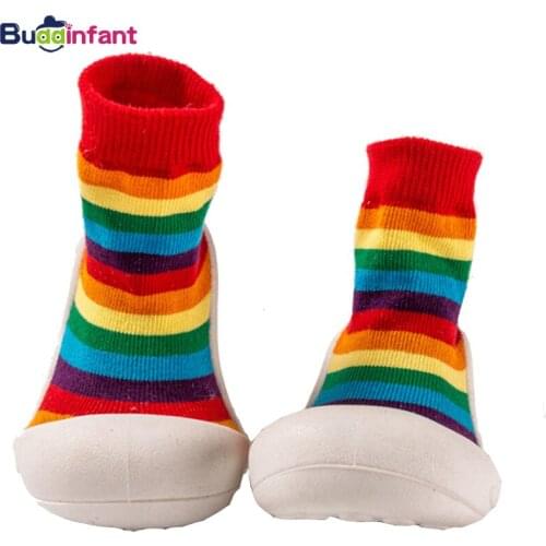 Baby Boy Girl Socks Anti-slip Rainbow Toddlers First Walker Brand Cartoon Shoes Sock with Soft Rubber Soles Outdoor Shoe Sock