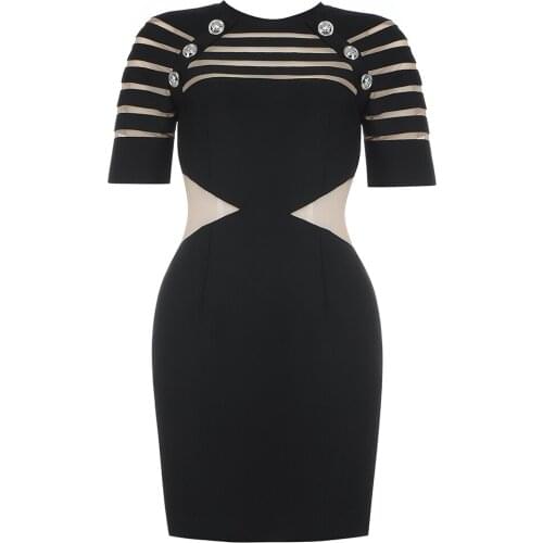 New Summer Bandage Dress Women Bodycon Mini Dresses Hollow Out Black Ladies Short Sleeve Button Elegant Dresses 2021