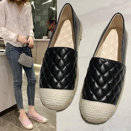 2021Spring and autumn new retro thick-soled fisherman shoes female British style straw woven handmade simple one-step lazy shoes