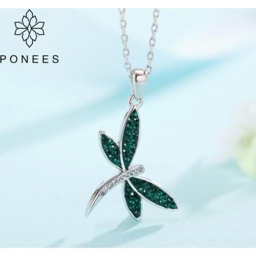 PONEES New Arrival Rhodium Pave Setting Elegant Dragonfly Pendant Necklace For Women Gift Fine Animal Necklaces