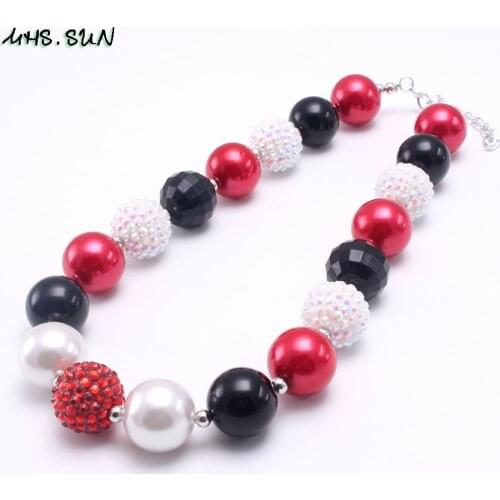MHS.SUN 1PC DIY Kids Girls Chunky Red+White+Black Bubblegum Beaded Necklace Handmade Children Choker Jewelry For Party Gift