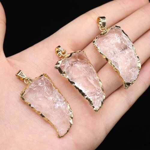 Natural Clear Quartz Crystal Pendant Necklace for Women Gold Color Irregular Mineral Stone Crystal Necklace Punk Healing Jewelry