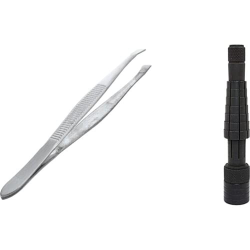 Tweezers for Eyebrows Depilatory Tip Carbon Steel Inclined 9 cm & Ring Stretcher Enlarger Expander Mandrel