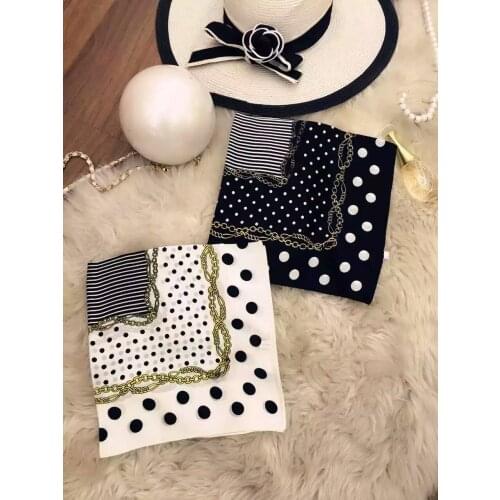 [SLKSCF] 55X55CM Fashion Dot Print Small Scarf Real Silk Square Scarves Silk Satin Neckerchief 100% Silk Handkerchief