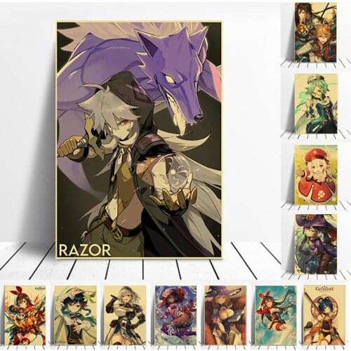 Genshin Impact Series Posters HD Poster Kraft Paper Anime Girl Poster Sticker Home Decor Study Bedroom Bar Cafe Wall Paintings