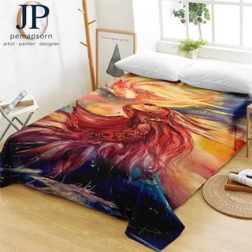 Fishes by Jp.pemapsorn Bed Sheet Goldfish Flat Sheet Koi Bedspreads 1-Piece Watercolor Art drap de lit Chinese Style Bedlinen