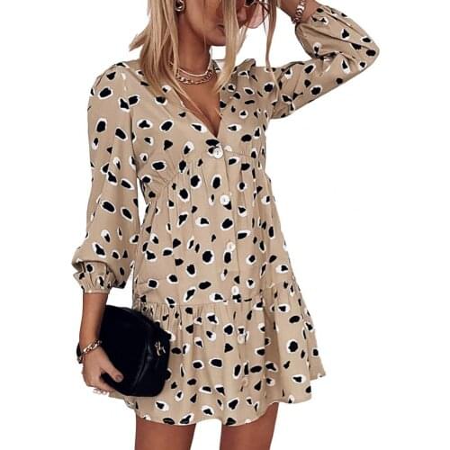 Sexy V Neck Women Ruffle Mini Dress Dot Print Ruffle Women Long Sleeves Waist Tied Dress Ladies Shirt Dress Vestidos for Party