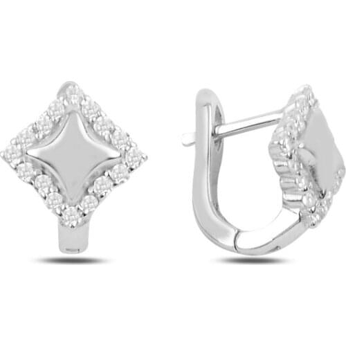 Silverlina Silver Zircon Stone J Earrings