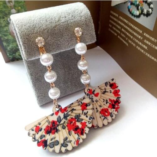 Korea Style Gold Color Fan Shape Clip on Earrings Without Piercing for Girl Party Simulated Pearl Needn't Ear Hole Ear Clip New