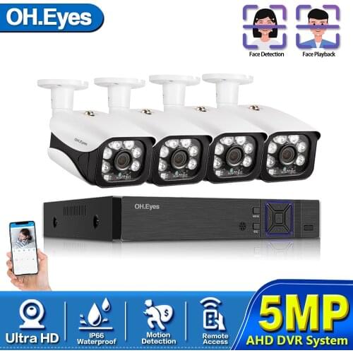 OH.eyes H.265 4CH CCTV System 4PCS 5MP Outdoor Weatherproof Security Camera DVR Kit Day/Night Home Video Surveillance System