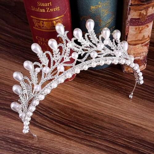 Simulated Pearls Rhinestone Leaf Bride Tiaras Crown Princess Noiva Diadem Coronal Headdress Bridal Wedding Hair Accessories JL