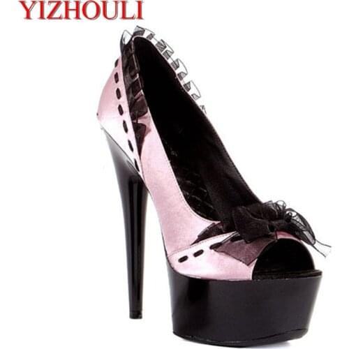 15CM Single Shoes Dance Shoes Leopard Print Satin And Black / Red Lace Sandals With 6 Inch Stiletto Heel And Sexy Party Shoes