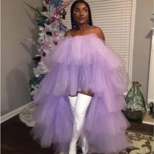 New Trendy Lavender Ruffles Tulle Skirt Women Elastic Tiered Long Tulle Skirts Custom Made Back Length 130CM Female Saias