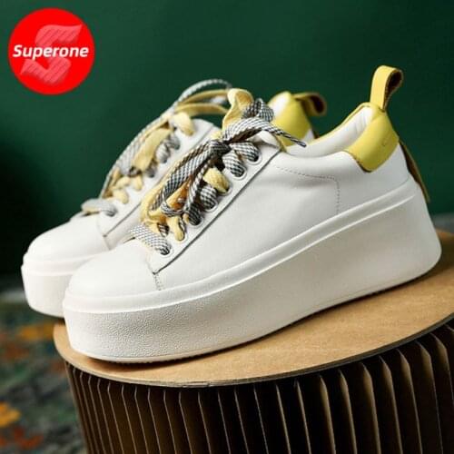 Superone Real Leather Women Sneakers Round Toe Cross Strap Thick Bottom Platform Shoes Female Footwear Outdoor Casual Size 34-39