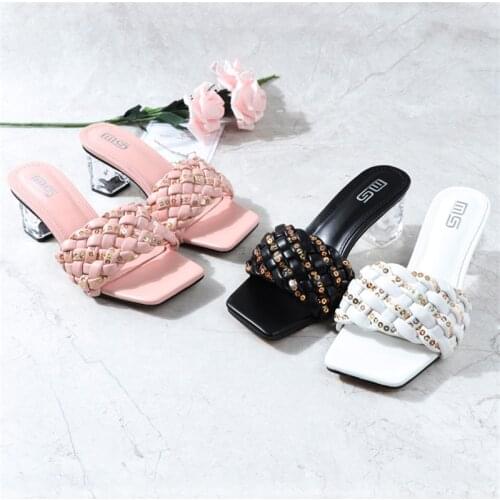 2021 Women Sandals Womens Shoes Female 6cm Crystal Heel Sandals Fashion Mules Slides Elegant Shoes Outdoor Casual Footwear 2021