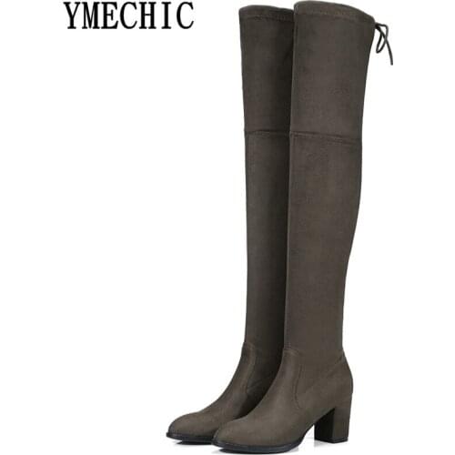YMECHIC Large Size Long Over Knee High Boots Female Ladies Woman Shoes Black Gray Green Slim Leg High Heel Tight High Boots 2017