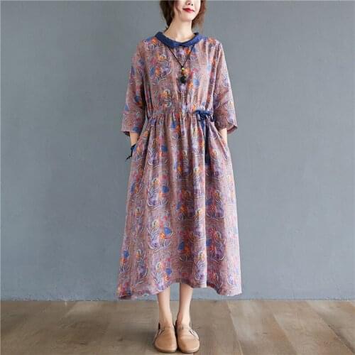 Plus Size Spring Autumn Women Long Dress Peter Pan Collar Animal Printed Lace Up Vestidos Elegant Dress RV112