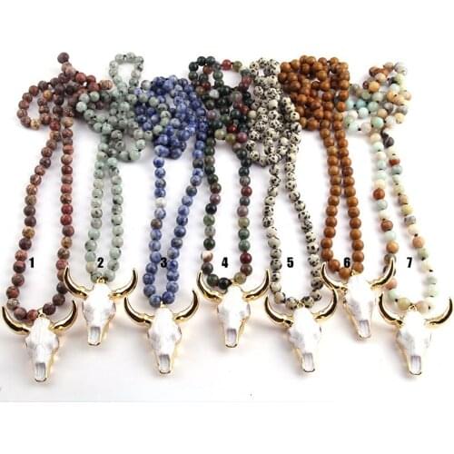 Fashion Bohemian Tribal Jewelry Sem Stone Knotted and Tassel Fashion Necklaces For Women Ethnic Necklace