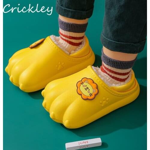 Winter Dinosaur Claw Children Shoes Cartoon EVA Plush Warm Boys Girls Slippers Anti Slip Waterproof Bathroom Kids' Slippers