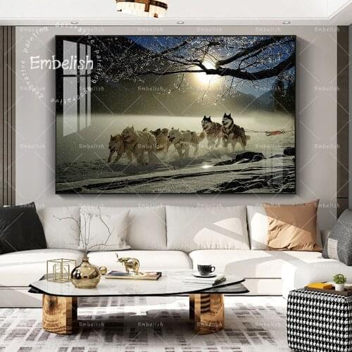 1 Pieces Wolf Running At Snow Moon Night Landscape HD Print Canvas Oil Paintings For Living Room Wall Posters Home Decoration