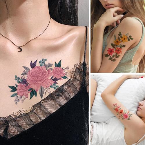 12 pcs Woman Waterproof Temporary Tattoos Temporary Tattoo on the Body Fake Tattoo Sticker Sexy Flower Rose