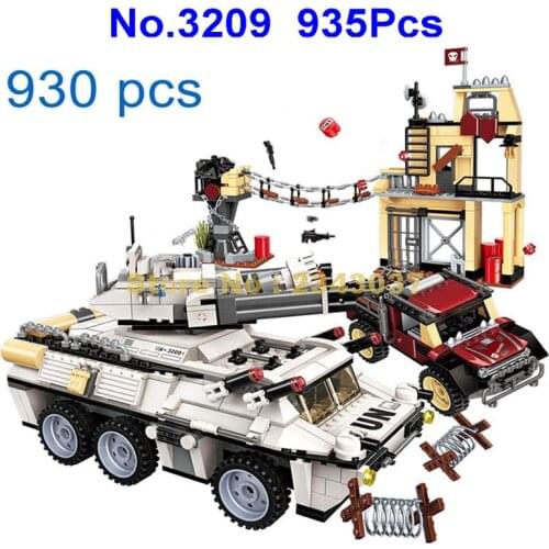 3209 935pcs Military Police Urban Thunder Mission Cannon Tank Armored Car 7 Building Blocks Toy