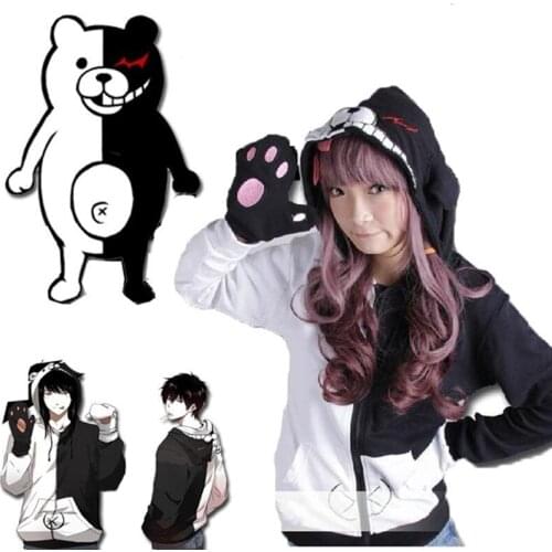 Anime Danganronpa Dangan-Ronpa Mono Kuma Black & White Bear Cosplay Costume Hoodie Coat Hooded Jacket Sweatshirt Free Shipping