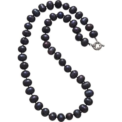 Free shipping Wholesale 9-10mm fresh water Black pearl necklace simple natural pearl necklace findings 18inch for female A3