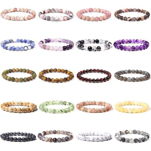 Real Natural Stone Bracelets For Women Men Stretch Rope Bangle Amethysts Quartzs Lava 8mm Round Bead Yoga Healing Reiki Jewelry