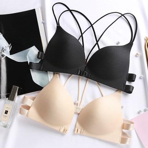 Women Bras Padded Wire Free Bra Super Push Up Bralette Front Closure Sexy Women Backless Underwear