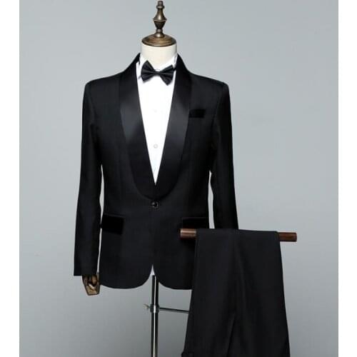 Black white 2020 new arrival fashion slim men suit set with pants singer stage mens suits wedding groom formal dress suit + pant