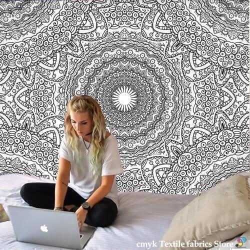Black and white Mandala Tapestry Beach Mat Yoga Mat Bedspread Table Cloth Decorative Wall Hanging Bohemia Indian Hippie
