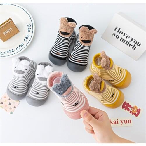 Baby Shoes First Shoes Unisex Toddler Baby First Walker Kids Rubber Soft Sole Floor Shoes Cotton Stripe Socks Indoor Floor Shoes