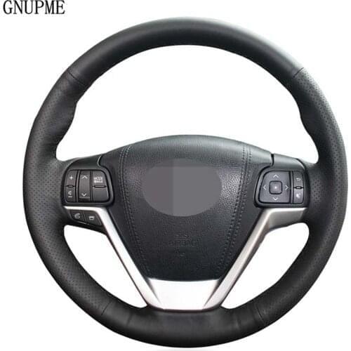 DIY Hand-Stitched Sofe Black Genuine Leather Car Steering Wheel Cover For Toyota Highlander 2014 2015 2016 2017 2018 2019