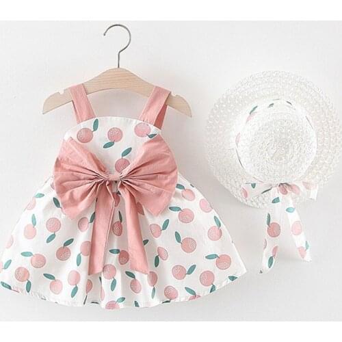 Infant Baby Girl Sleeveless Orange Print Princess Backless Dress+Hat Cap Outfits kids dresses for girls kiz cocuk elbise vestido