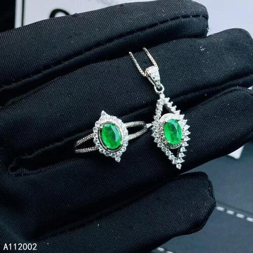 KJJEAXCMY fine jewelry natural Emerald 925 sterling silver new women pendant necklace ring set support test luxury classic