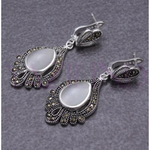 Hot Sell whosale noble round opal silver hook earrings Vintage style