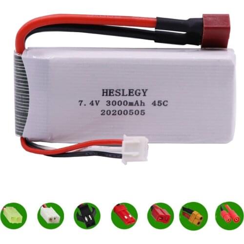 7.4V 3000mAh Lipo battery for Syma X8C X8W X8G X8 RC Quadcopter 12428 12423 Cars accessories 7.4V Toys Battery 45C T/banana Plug