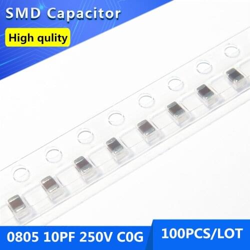 100pcs 0805 10PF C0G/NPO 250V 5% Thick Film Chip Multilayer Ceramic Capacitor