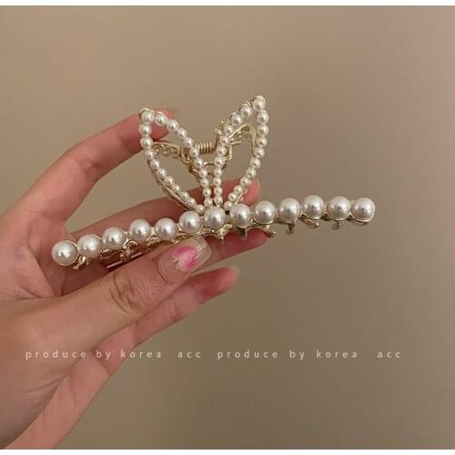 Korean design ins fresh pearl rabbit ears fashion catching hairpin net red temperament literary retro hairpin girl